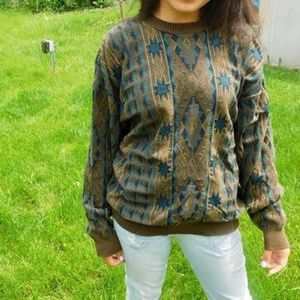 Vintage Green Pattern Sweater Size Large